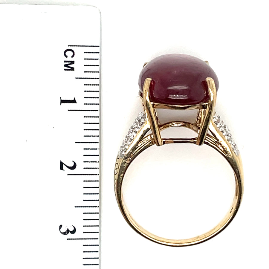 9ct Yellow Gold Purple Ruby and Diamond Ring (c. 0.20ct) - Size N