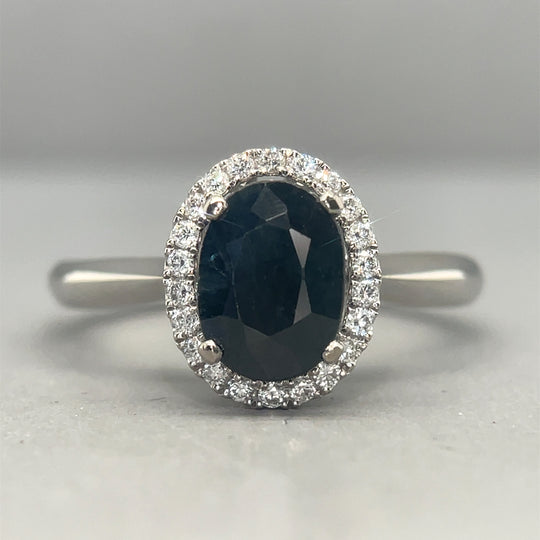 18ct White Gold Diamond and Sapphire Cluster Ring (c. 0.22ct) - Size O NEW!