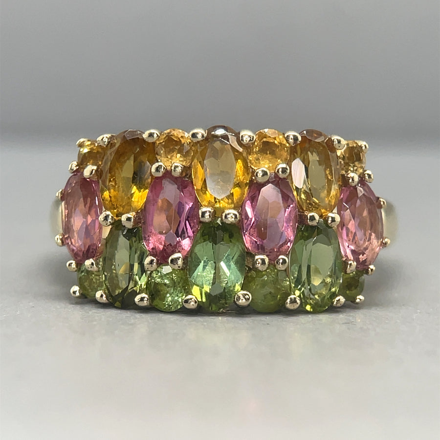 9ct Yellow Gold Multi-Colour Tourmaline Ring - Size M 1/2