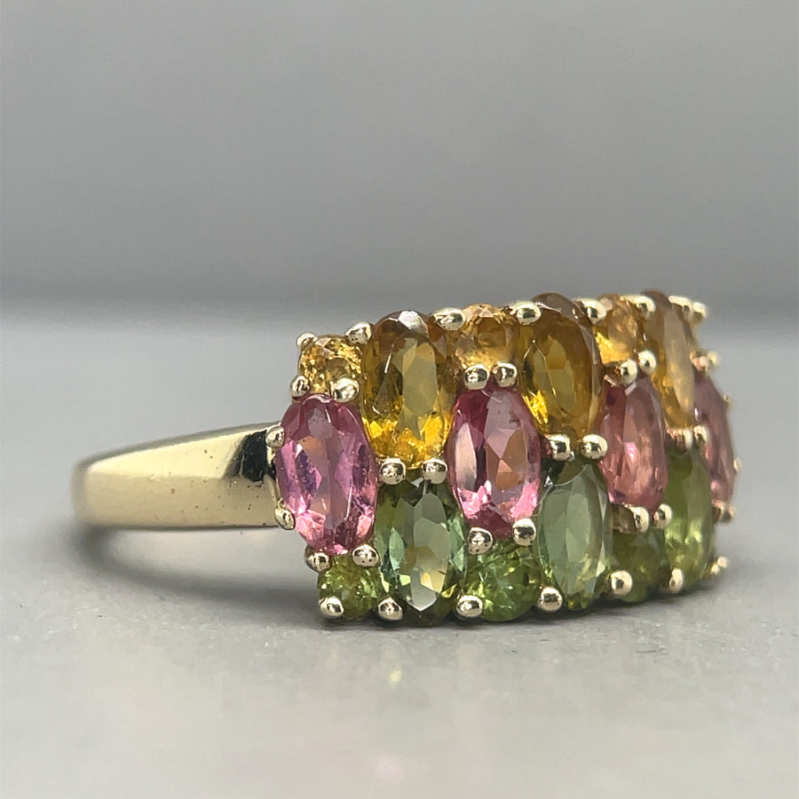 9ct Yellow Gold Multi-Colour Tourmaline Ring - Size M 1/2