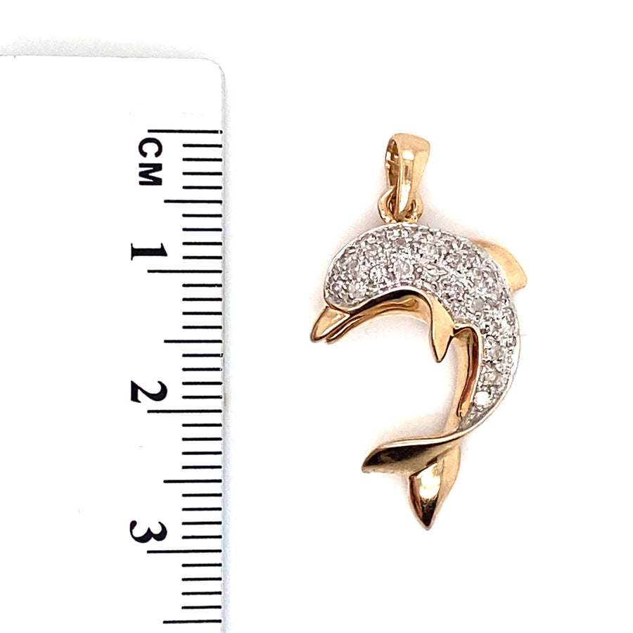 9ct Yellow Gold Diamond Set Dolphin Pendant (c. 0.25ct)