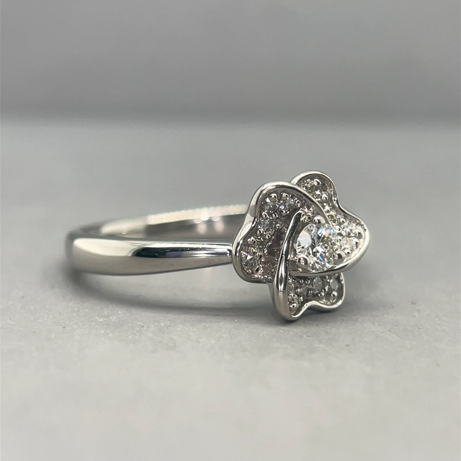 9ct White Gold Diamond Flower Ring (c. 0.30ct) - Size M 1/2