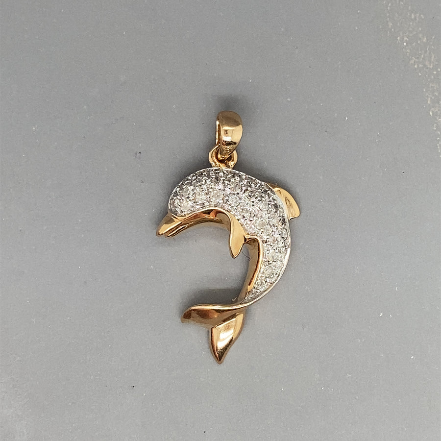 9ct Yellow Gold Diamond Set Dolphin Pendant (c. 0.25ct)