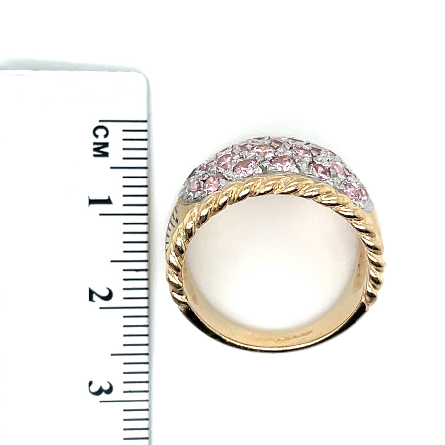 9ct Yellow Gold Pink Cubic Zirconia Wide Band Ring - Size P 1/2