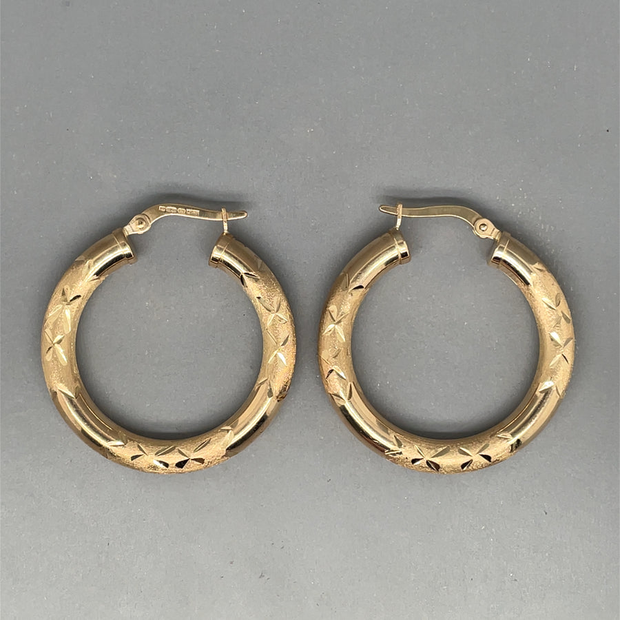 9ct Yellow Gold Patterned Hoop Earrings