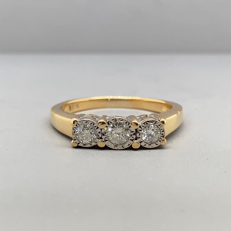 18ct Yellow Gold Three Stone Diamond Ring (c. 0.34ct) - Size Q