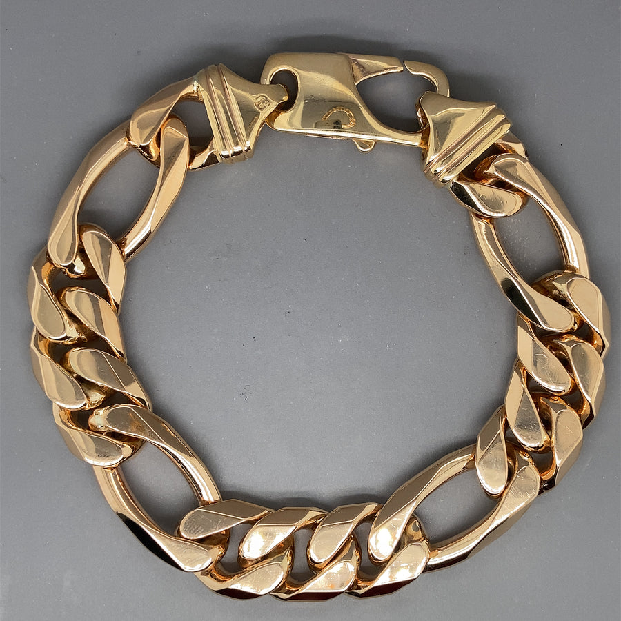 9ct Yellow Gold Heavy Figaro Bracelet