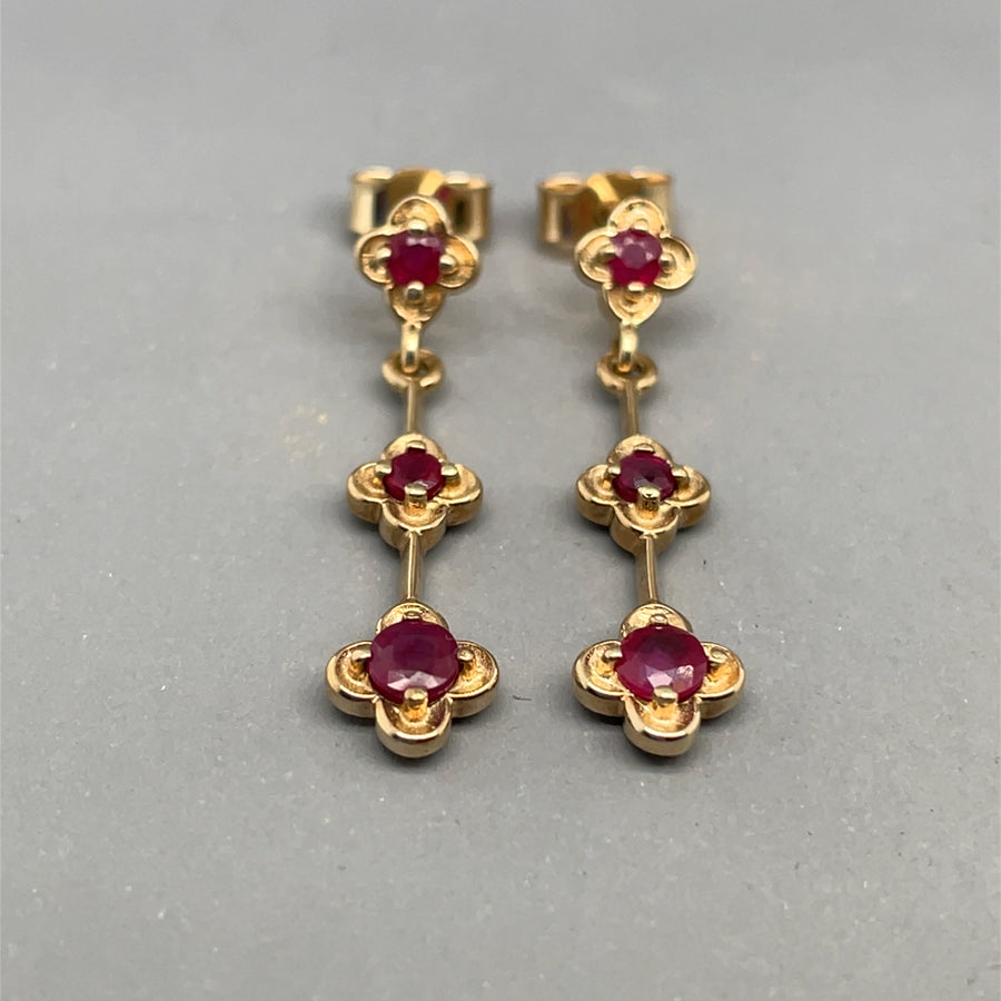 9ct Yellow Gold Ruby Flower Earrings