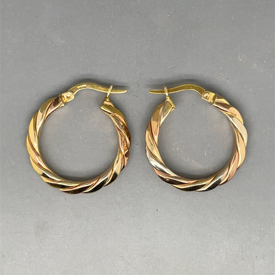 9ct Tri-Colour Hoop Earrings