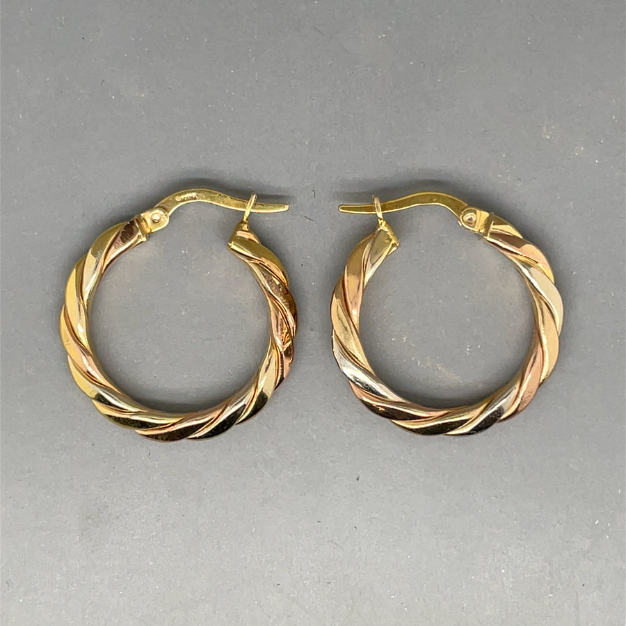 9ct Tri-Colour Hoop Earrings