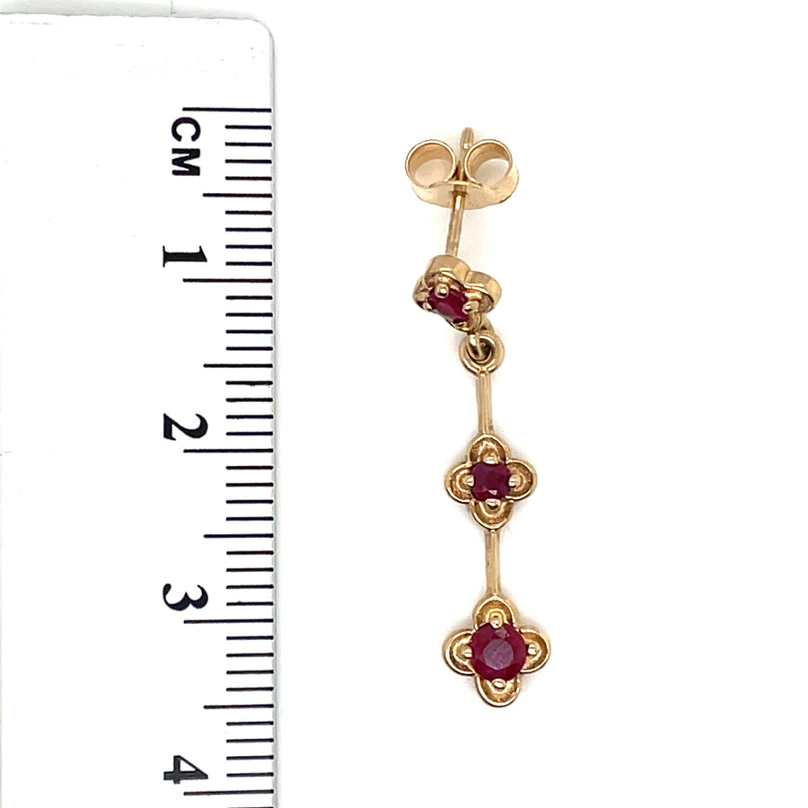 9ct Yellow Gold Ruby Flower Earrings