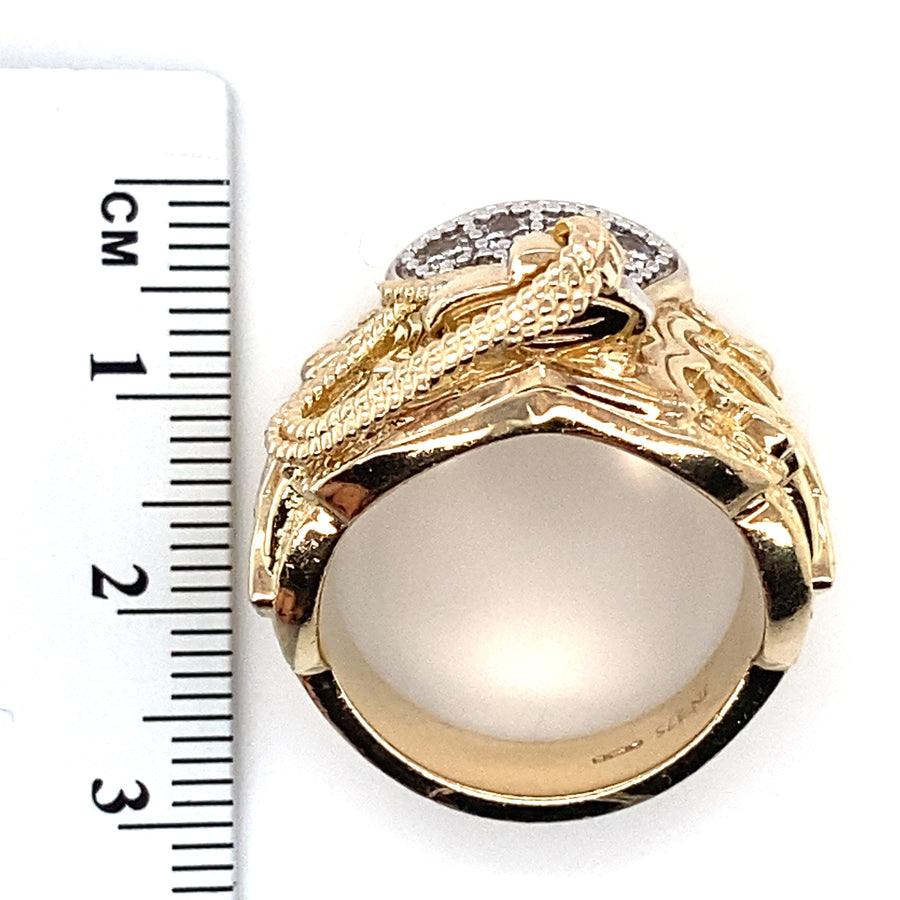 9ct Yellow Gold Cubic Zirconia Saddle Ring - Size R 1/2