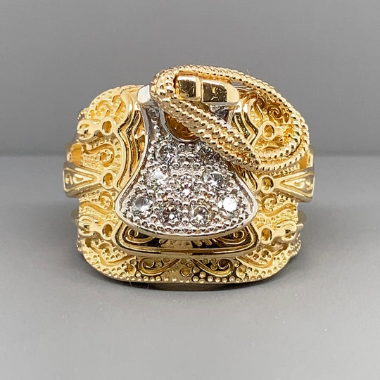 9ct Yellow Gold Cubic Zirconia Saddle Ring - Size R 1/2