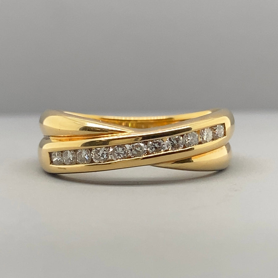 18ct Yellow Gold Diamond Crossover Ring (c. 0.25ct) - Size O 1/2