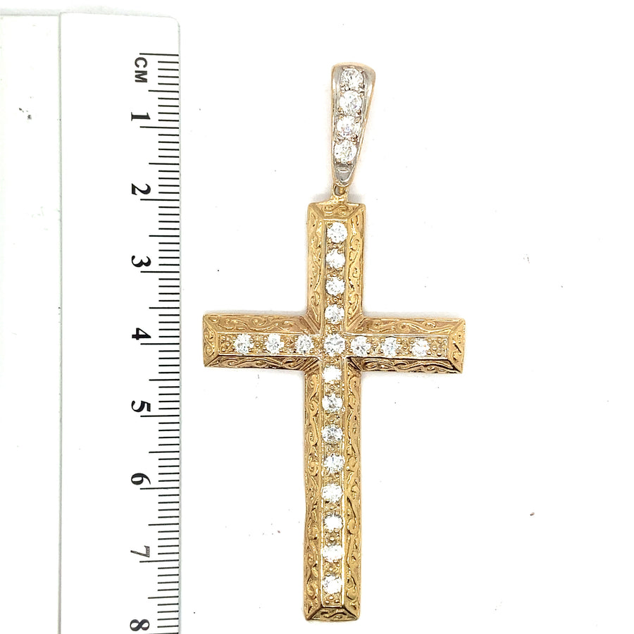 9ct Yellow Gold Cubic Zirconia Cross Pendant