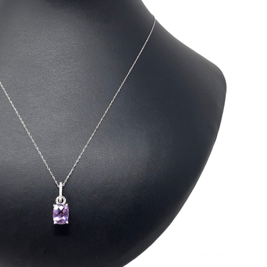 9ct White Gold Amethyst and Diamond Pendant & Chain (c. 0.10 - 0.15ct) (20")