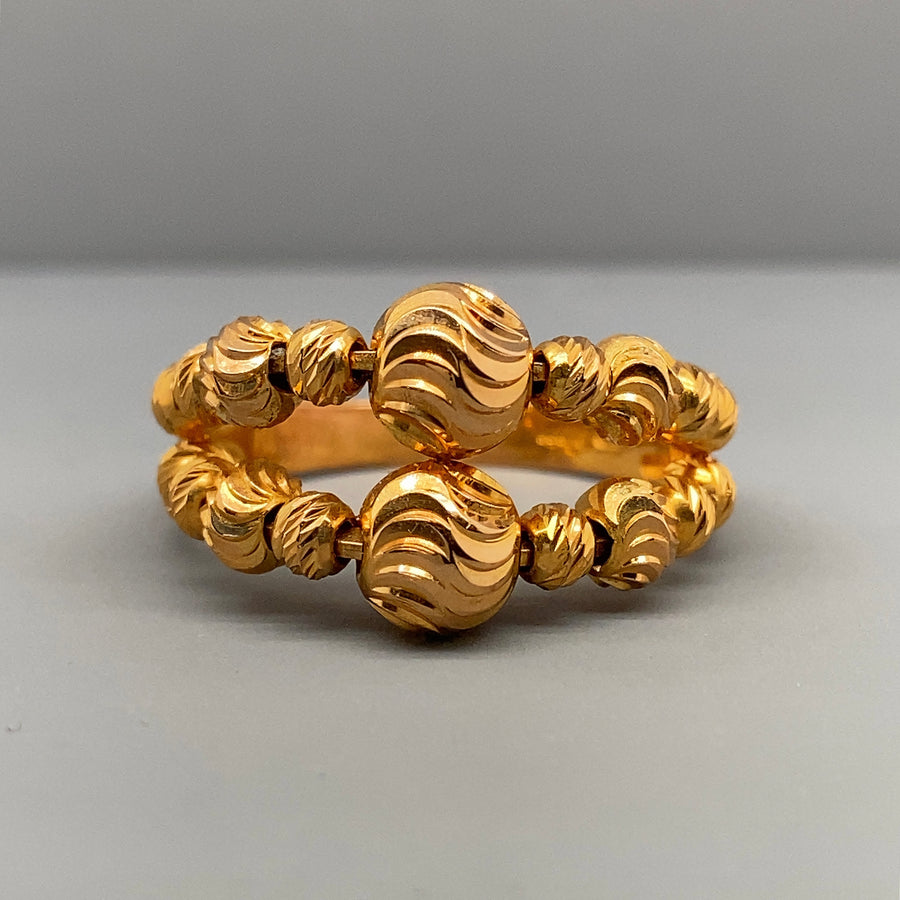 22ct Yellow Gold Beaded Double Layer Ring - Size O