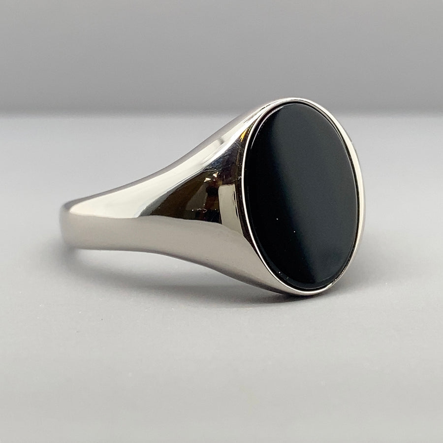 Sterling Silver Oval Onyx Ring - Size X (NEW!)