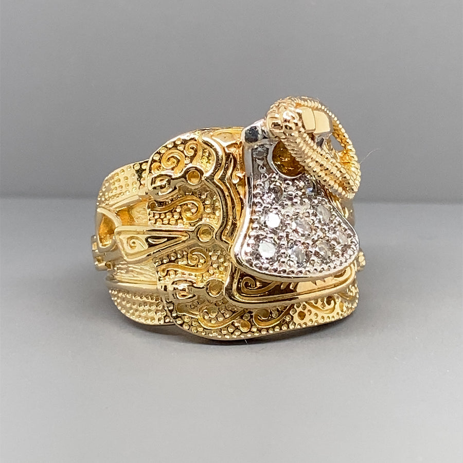 9ct Yellow Gold Cubic Zirconia Saddle Ring - Size R 1/2