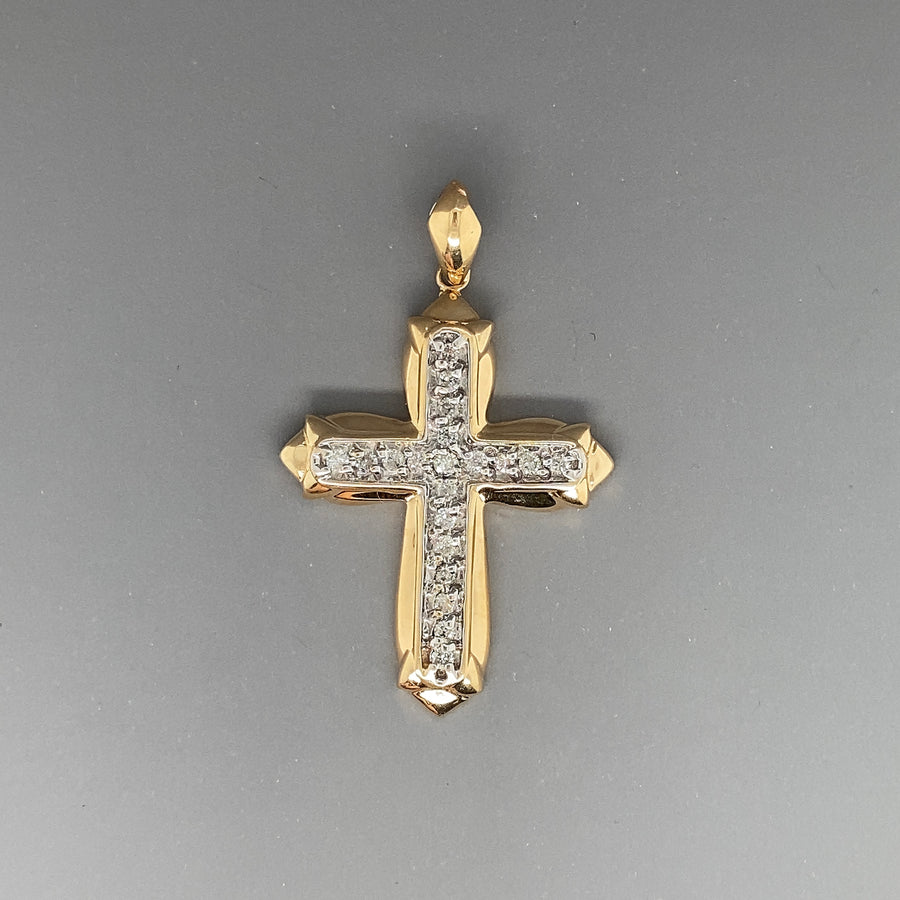 9ct Yellow Gold Diamond Set Cross Pendant (c. 0.25ct)