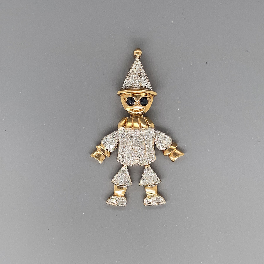9ct Yellow Gold Diamond Clown Pendant (c. 0.25ct)