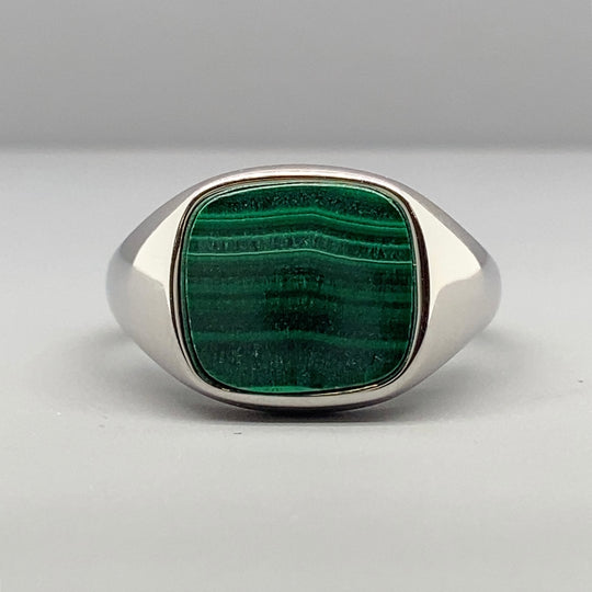 Sterling Silver Malachite Signet Ring - Size T (NEW!)