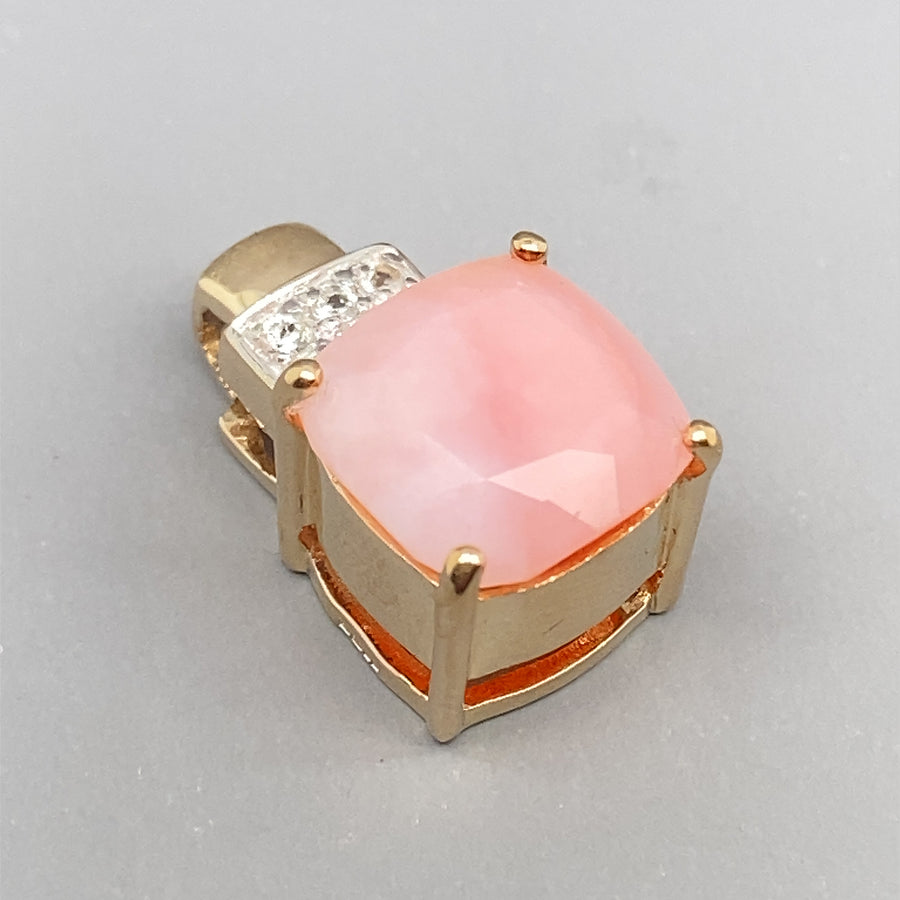 9ct Yellow Gold Pink Quartz and Cubic Zirconia Pendant