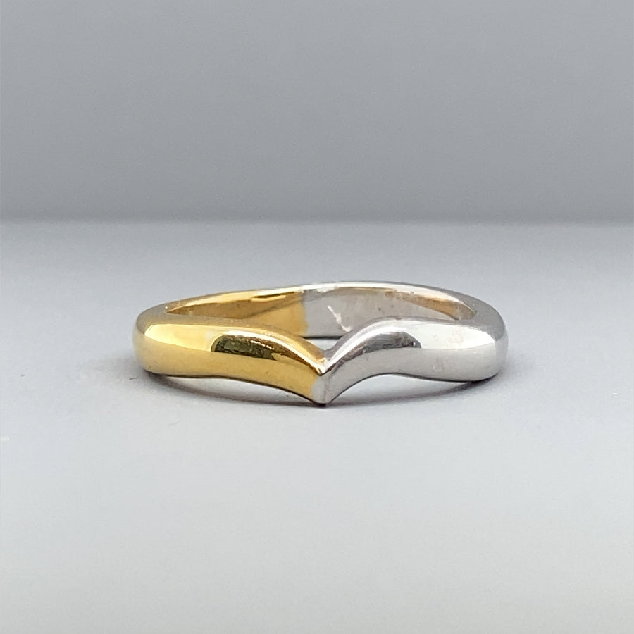 18ct Bi-Colour Wishbone Ring - Size J 1/2