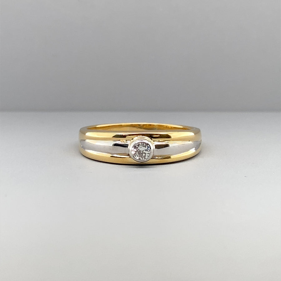 18ct Bi-Colour Single Stone Diamond Ring - Size S