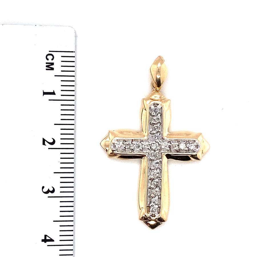 9ct Yellow Gold Diamond Set Cross Pendant (c. 0.25ct)