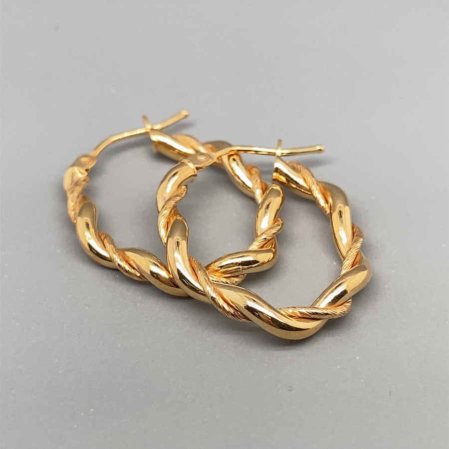 9ct Yellow Gold Twist Hoop Earrings