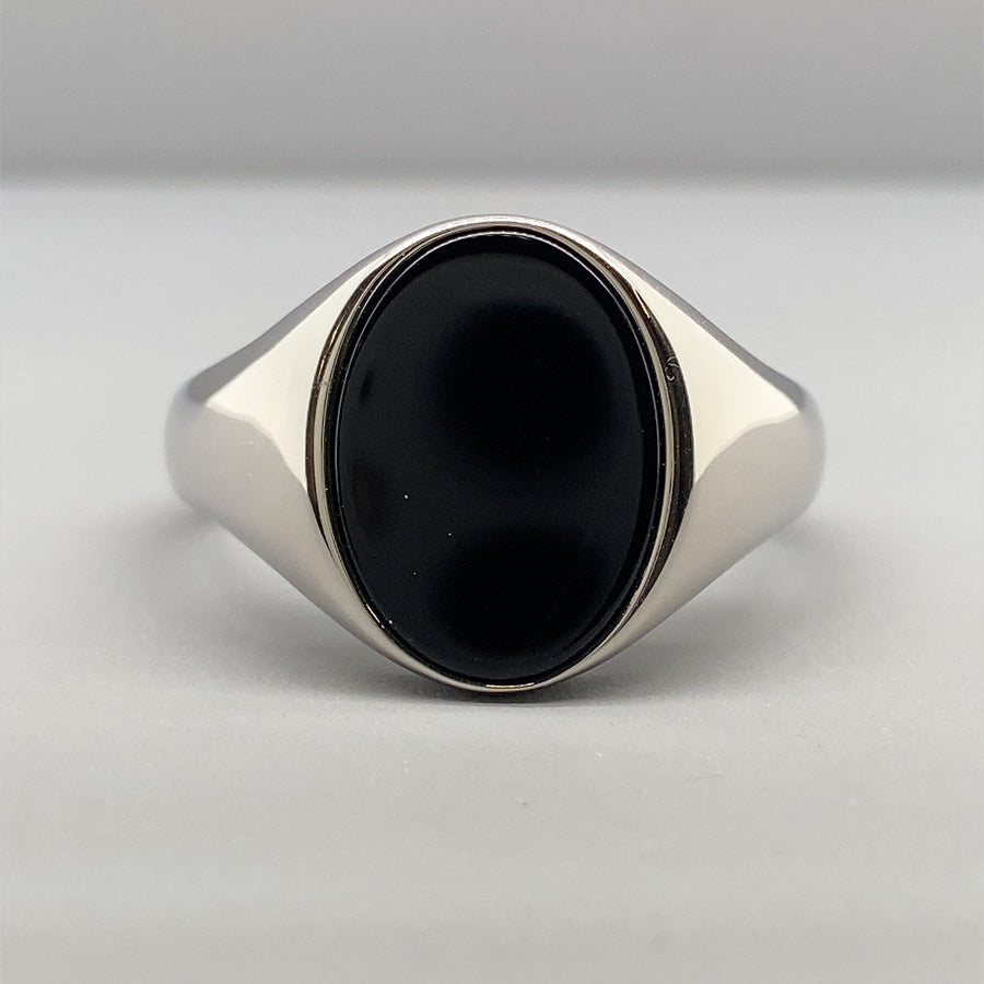 Sterling Silver Oval Onyx Ring - Size X (NEW!)