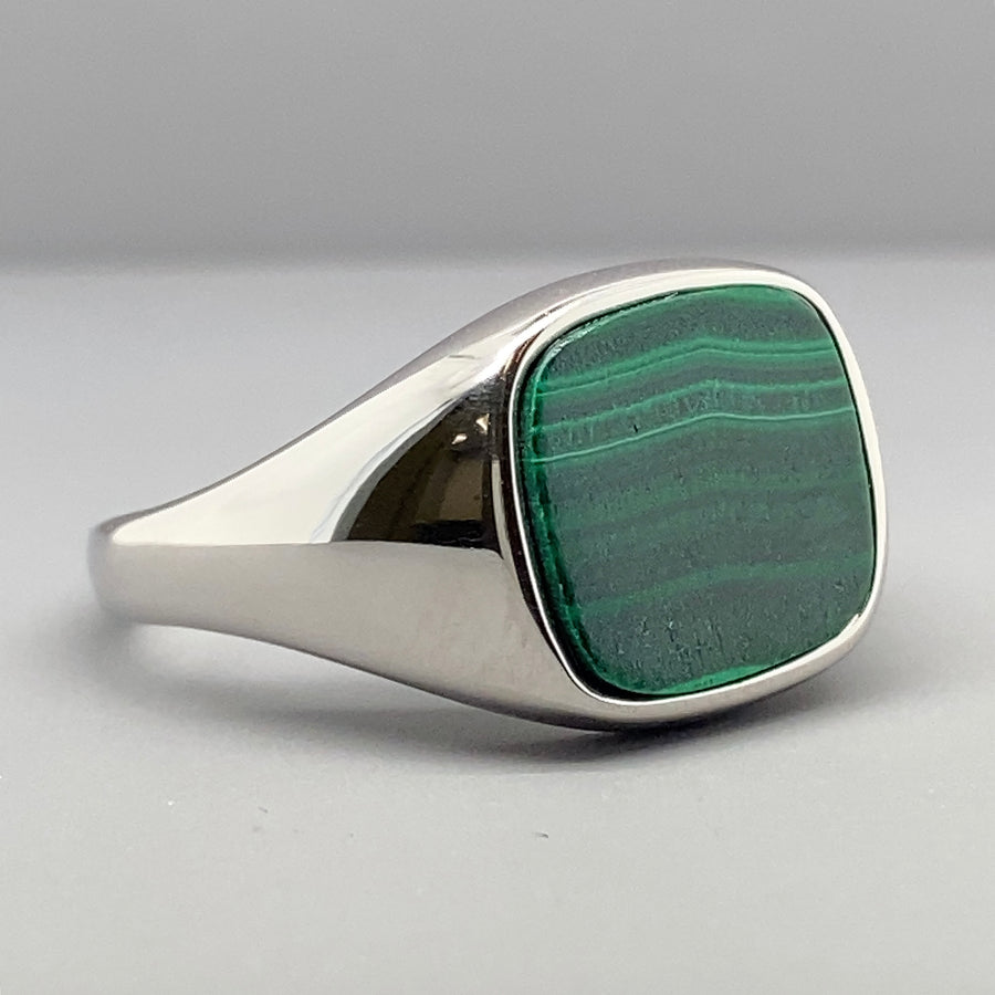 Sterling Silver Malachite Signet Ring - Size T (NEW!)