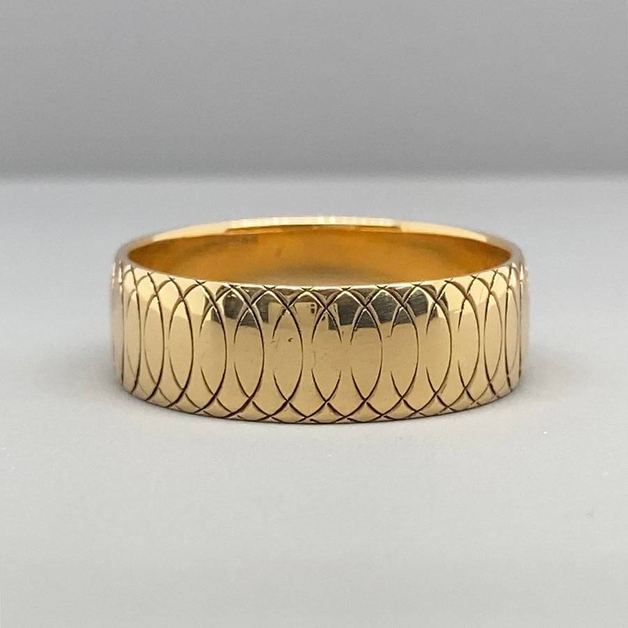 9ct Yellow Gold Patterned Band Ring - Size P 1/2