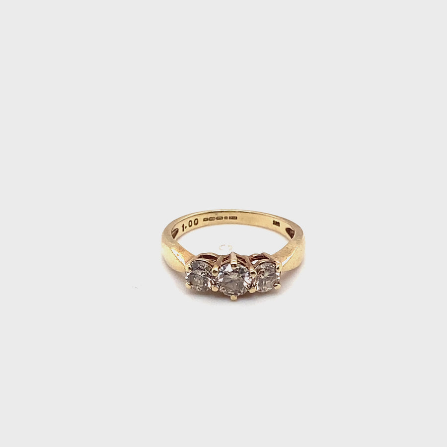 9ct Yellow Gold Three Stone Diamond Ring (c. 1.00ct) - Size L