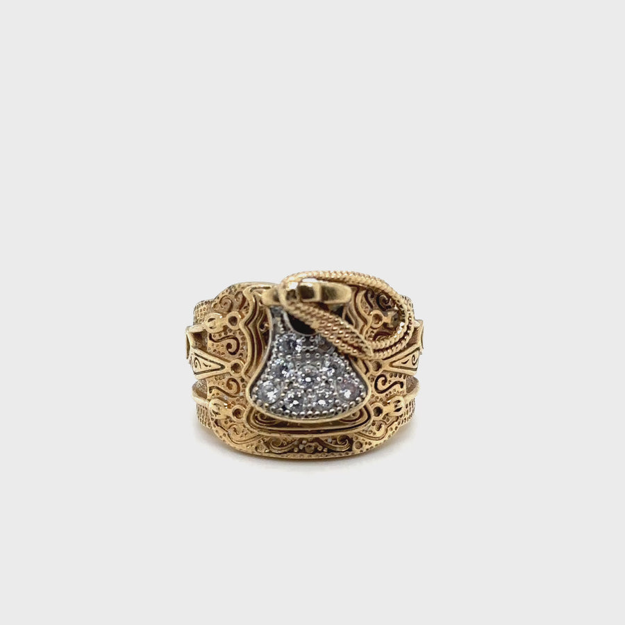 9ct Yellow Gold Cubic Zirconia Saddle Ring - Size W 1/2