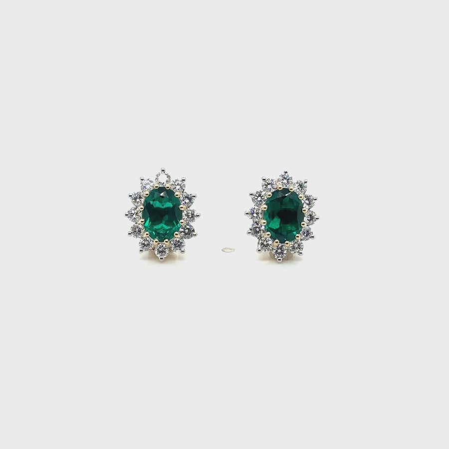 9ct Yellow Gold Lab Grown Diamond and Emerald Cluster Stud Earrings (c. 0.95ct) NEW!