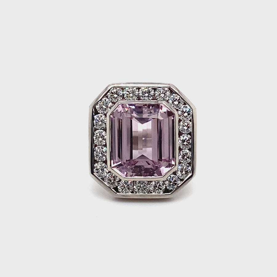 18ct White Gold Diamond and Kunzite Theo Fennel Ring (c. 1.40ct) - Size K