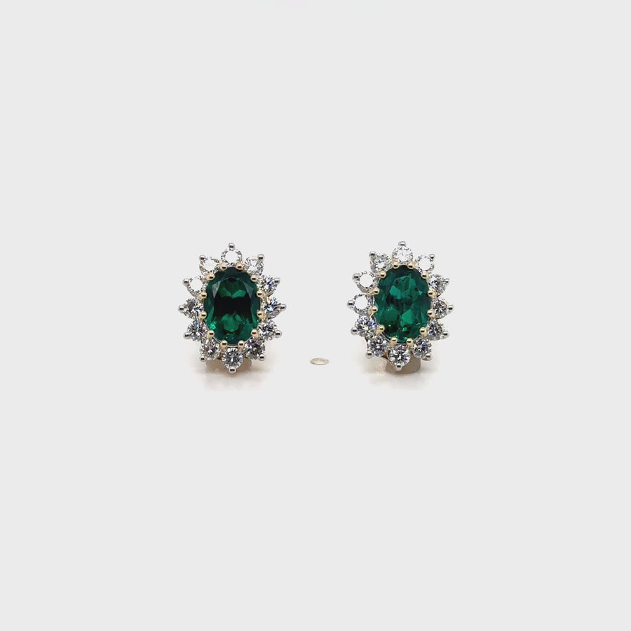 9ct Yellow Gold Lab Grown Diamond and Emerald Cluster Stud Earrings (c. 0.95ct) NEW!
