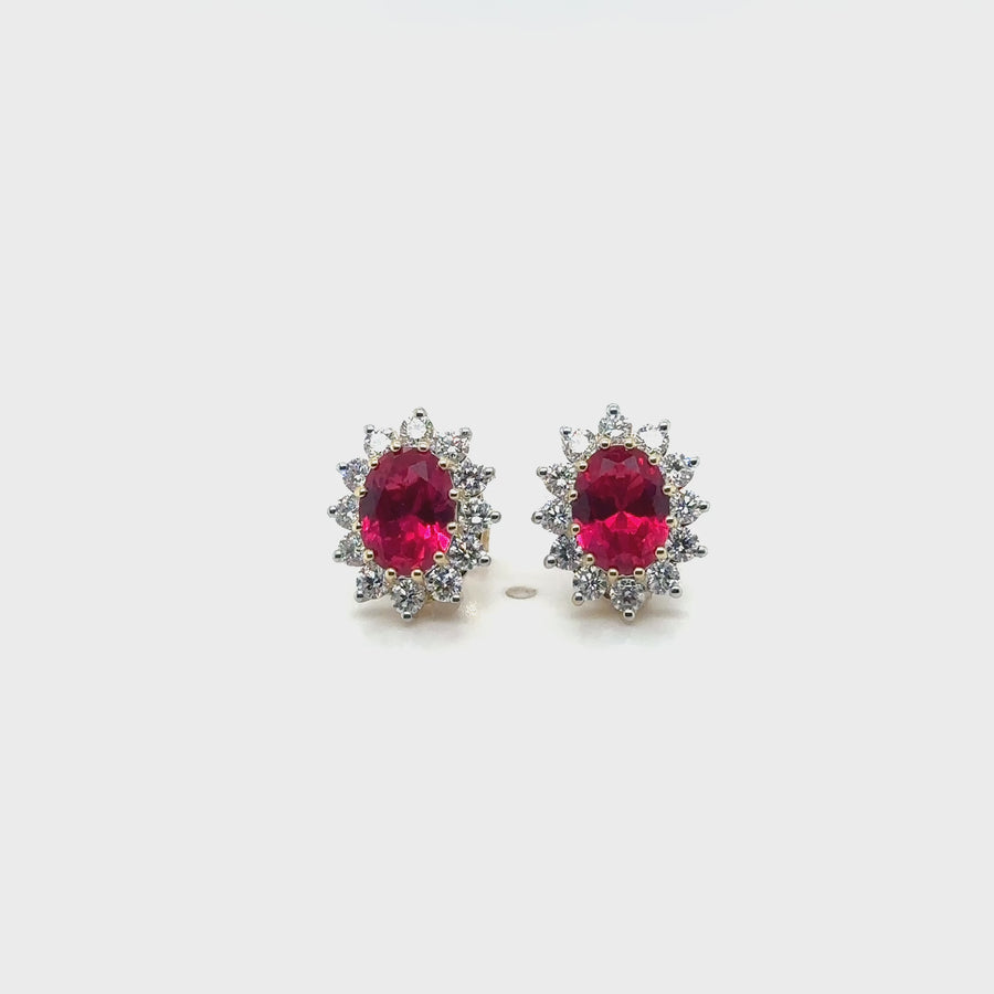 9ct Yellow Gold Lab Grown Diamond and Ruby Cluster Stud Earrings (c. 0.95ct) NEW!