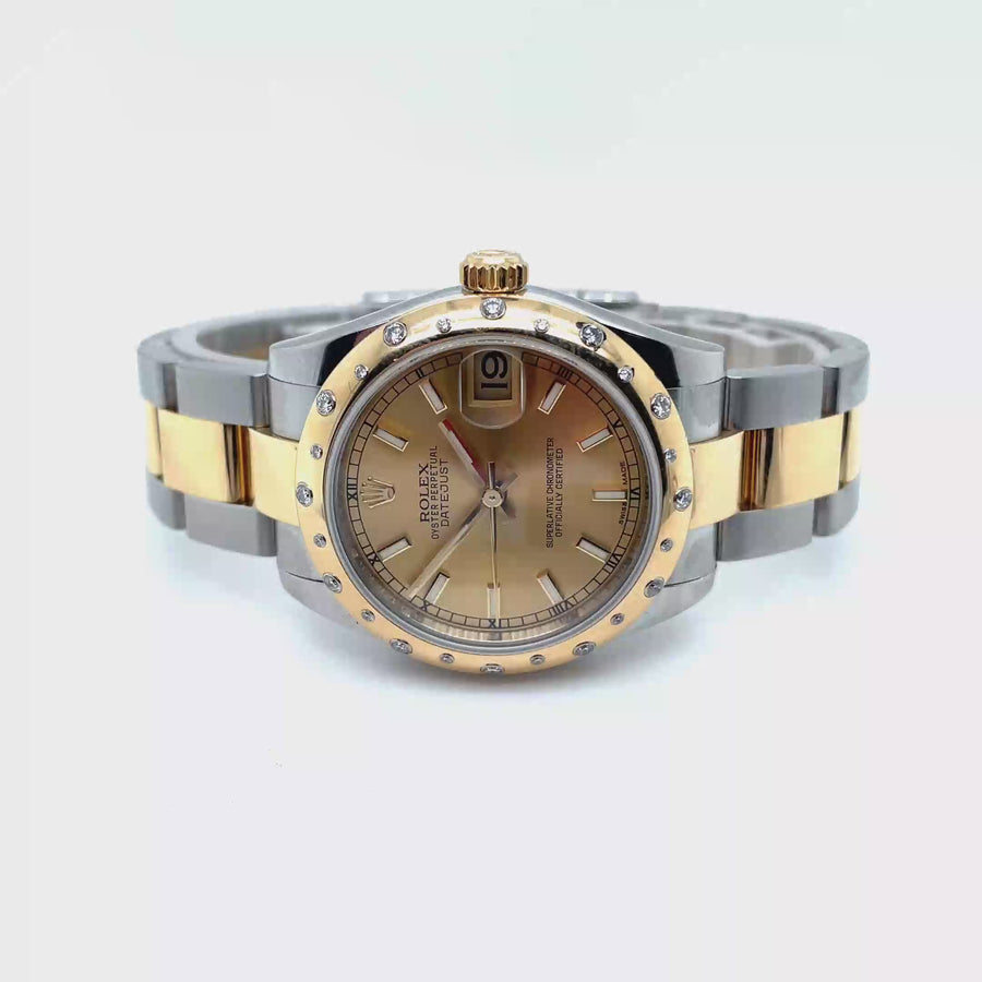 Pre-Owned Stainless Steel and 18ct Yellow Gold Bi-Colour Datejust Rolex (Midi)