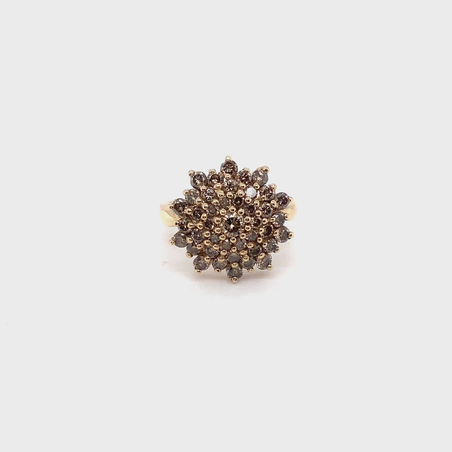 9ct Yellow Gold Cinnamon Diamond Cluster Ring (c. 1.95ct) - Size O