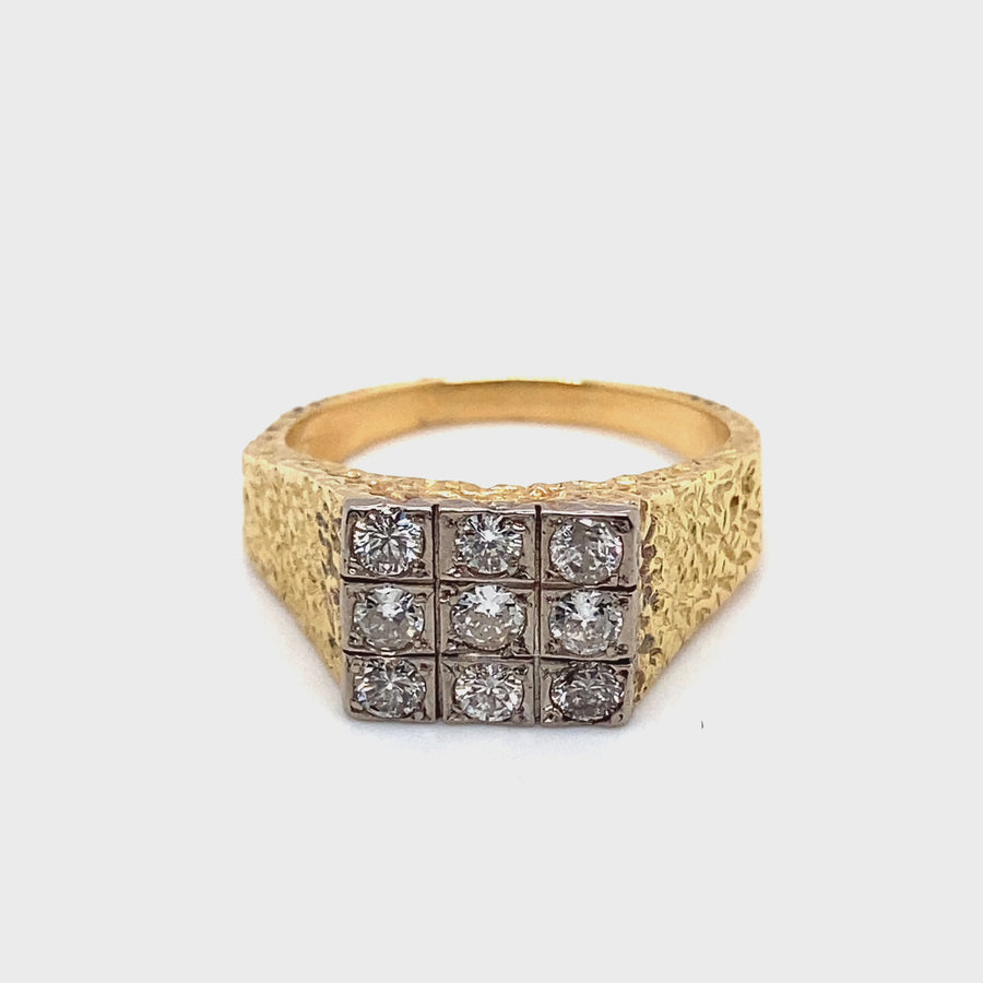 18ct Yellow Gold Diamond Set Signet Ring (c. 0.90ct) - Size Z + 1