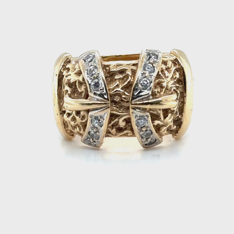 9ct Yellow Gold Cubic Zirconia Double Buckle Ring - Size Y 1/2