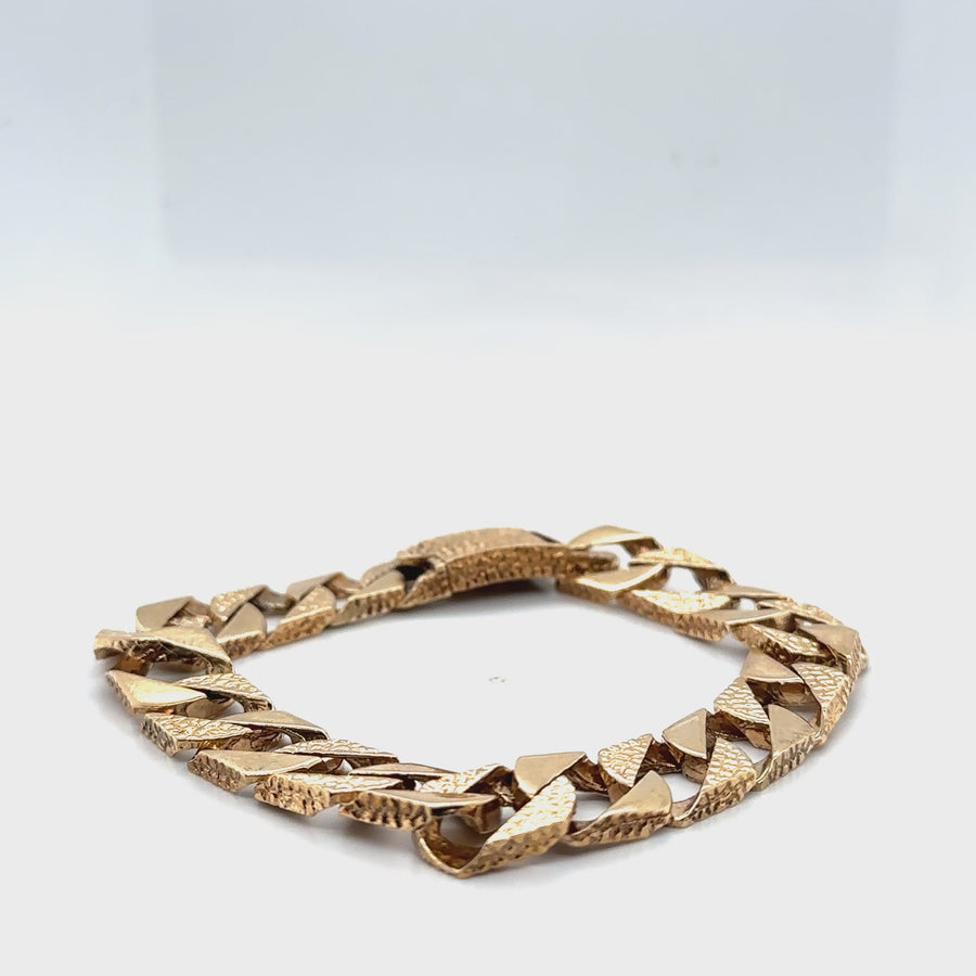 9ct Yellow Gold Plain and Patterned Curb Bracelet