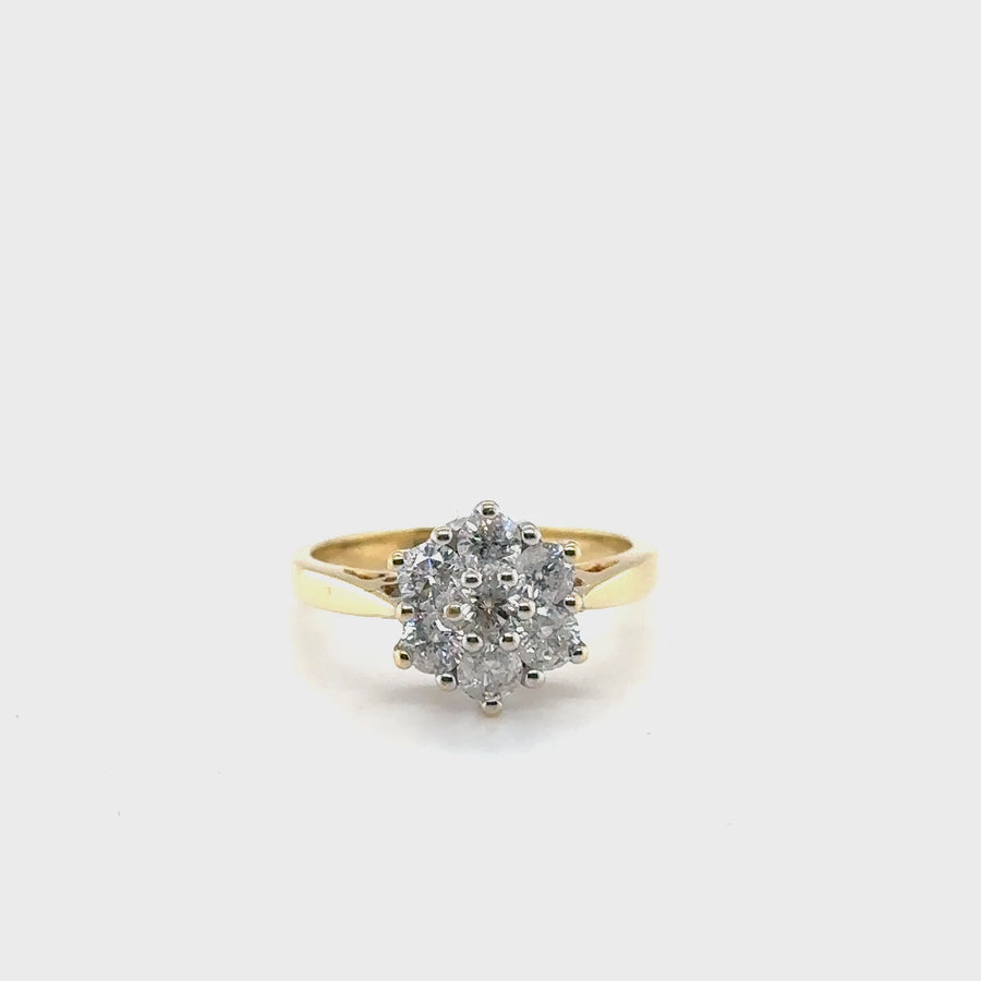 18ct Yellow Gold Diamond Cluster Ring (c. 1.00ct) - Size M