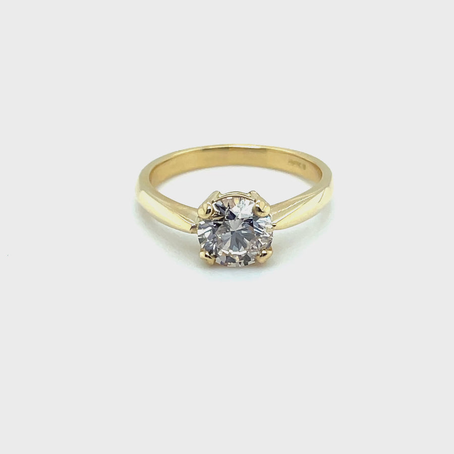 18ct Yellow Gold Single Stone Diamond Ring (c. 1.42ct) - Size O