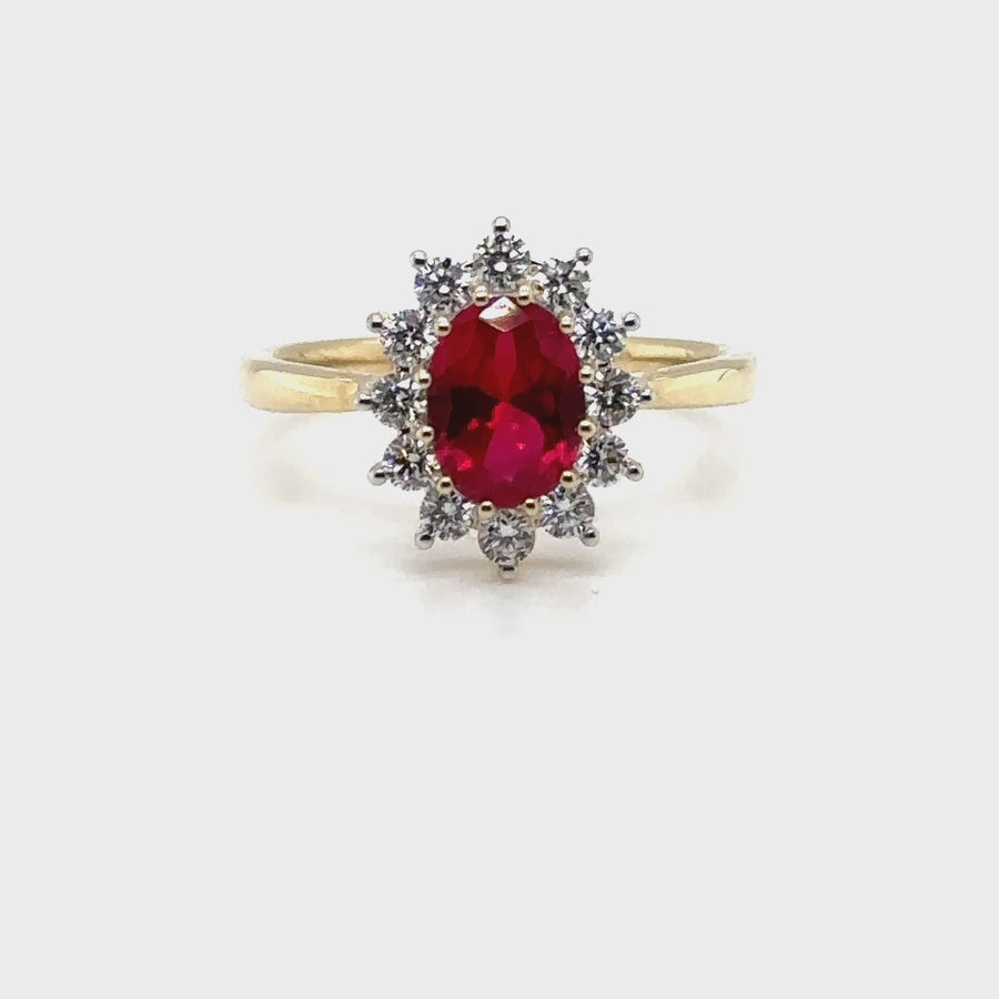 9ct Yellow Gold Lab Grown Diamond and Ruby Cluster Ring (c. 0.47ct) - Size N 1/2 - NEW!