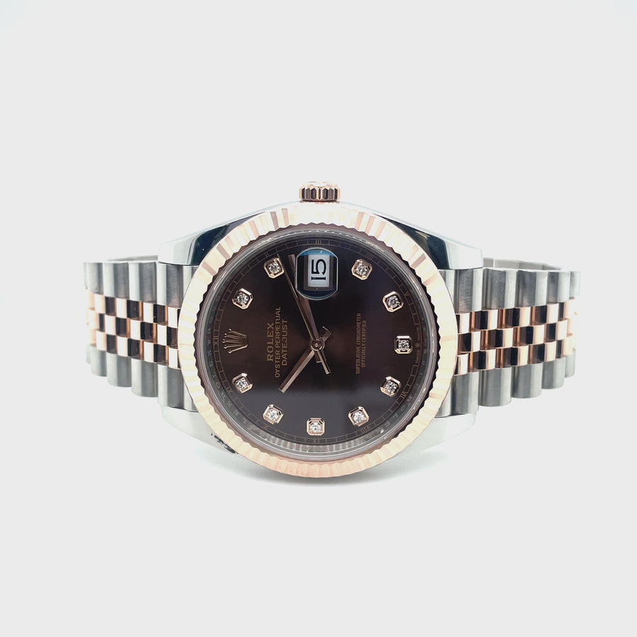 Pre-Owned 18ct Rose Gold and Stainless Steel Bi-Colour Diamond Dot Dial Datejust Rolex (Gents)