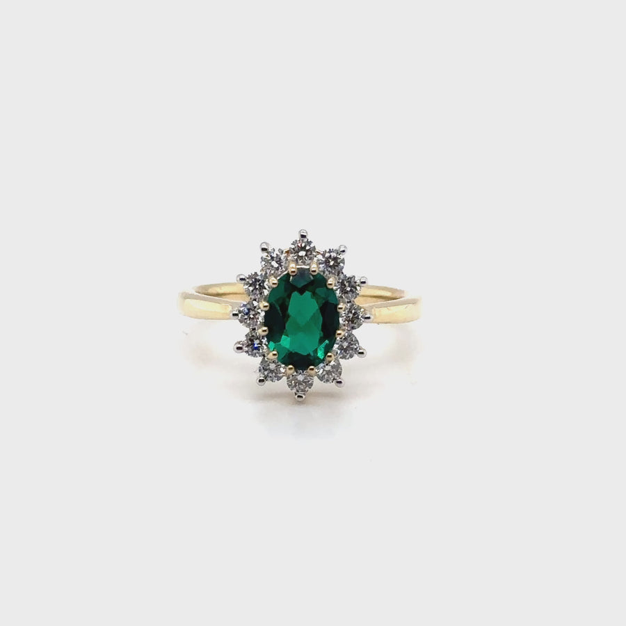 9ct Yellow Gold Lab Grown Diamond and Emerald Cluster Ring (c. 0.47ct) - Size M - NEW!